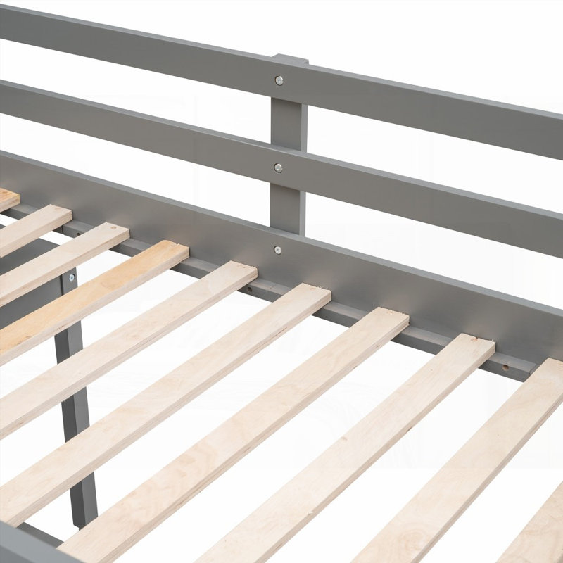 Lit mezzanine simple avec cabinet Bureau à roulettes - gris (bois de pin massif, aucun sommier requis), gris