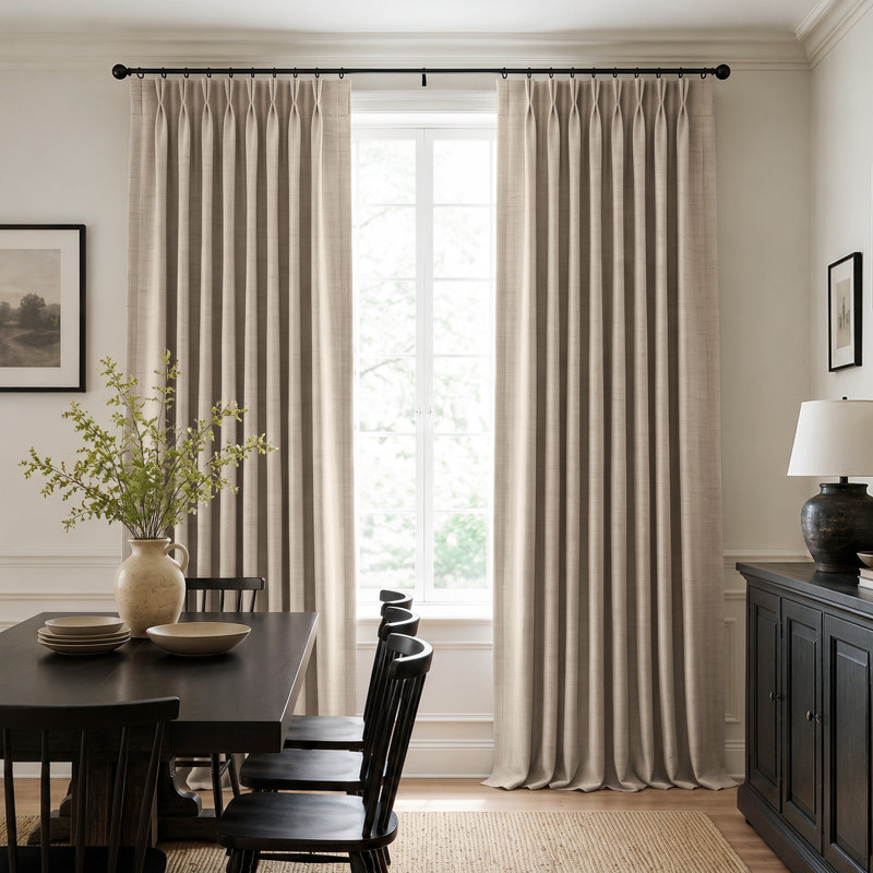 100% Blackout Curtains Thermal Insulated Drapes Faux Linen Pinch Pleated Privacy Window Panels with 20 Hooks for Bedroom & Living Room (Set of 2) 