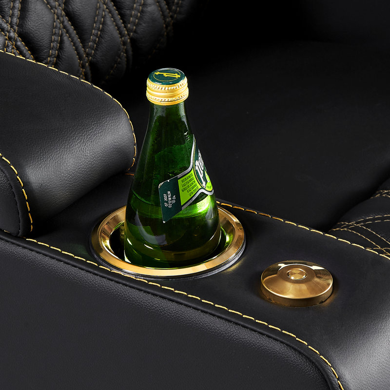 Leather Power Reclining Home Theater Seating with Cup Holder, Black