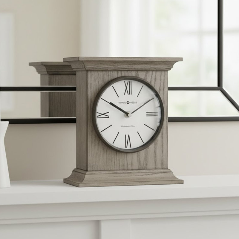 Priscilla Modern & Contemporary Mantel Clock, Wood Veneered Bracket Frame with Westminster Chime, Convex Glass
