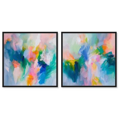 Prism Euphoria Set Canvas Print Modern Abstract Art Set by Art Remedy, Black Frame, 40 x 40