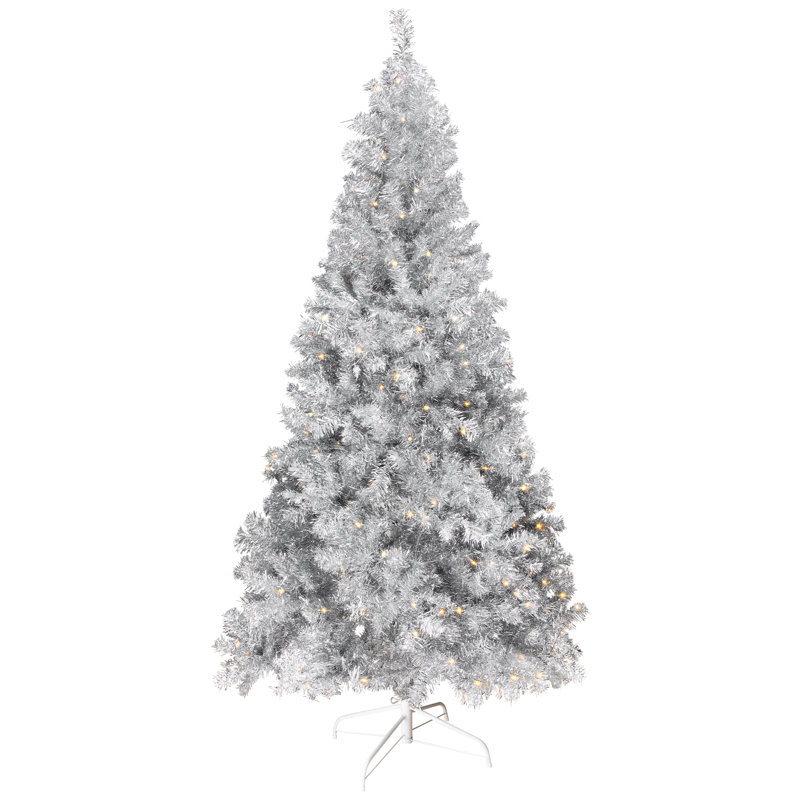 Pre-Lit Artificial Tinsel Christmas Tree - Silver, 7', Pre-Lit