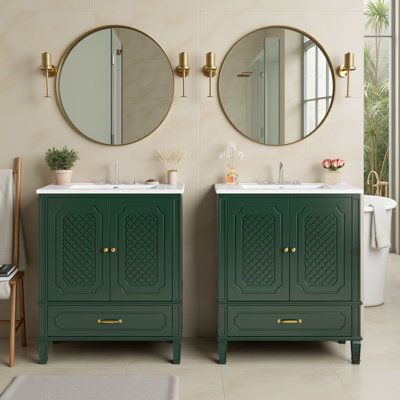 60" Freestanding Bathroom Vanity With Ceramic Sink, Storage Cabinet With Soft-Close Doors & Functional Drawer & Adjustable Shelf