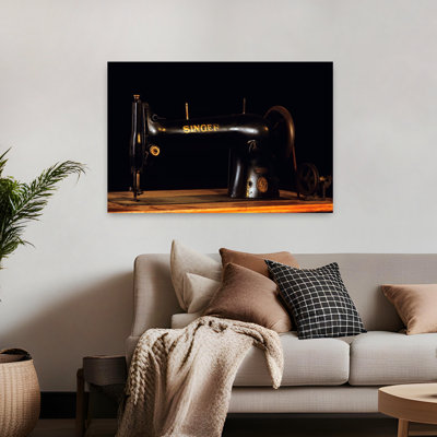 Antique Singer Sewing Machine On Wooden Cabinet Classic Retro Vintage Wall Art