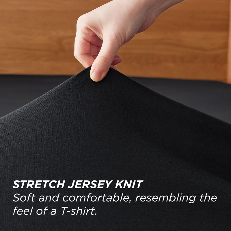 Ensemble de draps-housses en jersey de polyester, Noir, Ensemble de drap très grand avec un drap-housse e