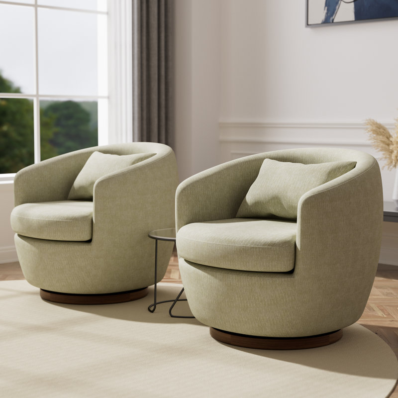 Fauteuil demi-tonneau pivotant large, fauteuil et fauteuils d'appoint pour petits espaces, Chenille beige