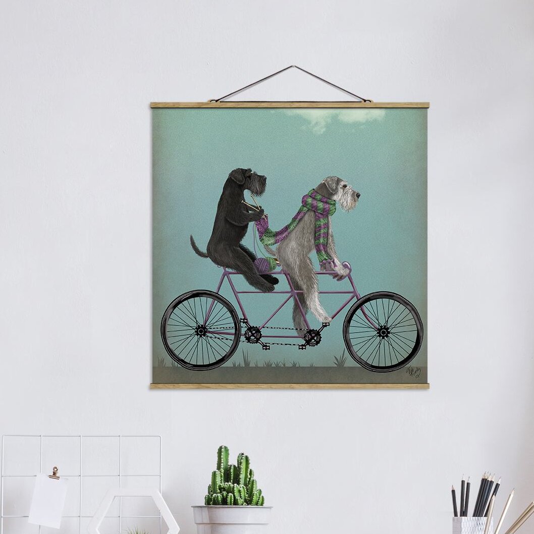 Stoffbild Mit Posterleisten - Radtour - Schnauzer Tandem - Quadrat 1:1