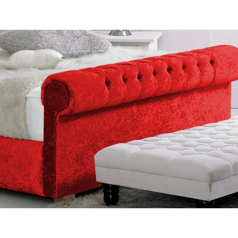 Coraline Upholstered Bed, Single (3'), Red Crush Velvet