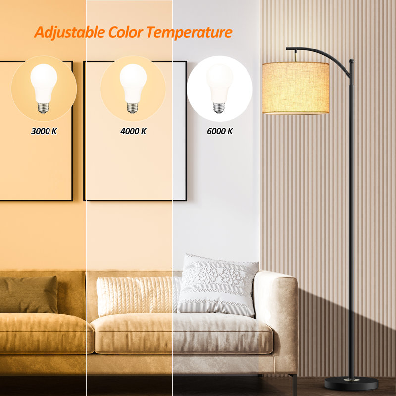 Lyniah 62" Arc/Arched Floor Lamp with LED Bulb Included, Black, White