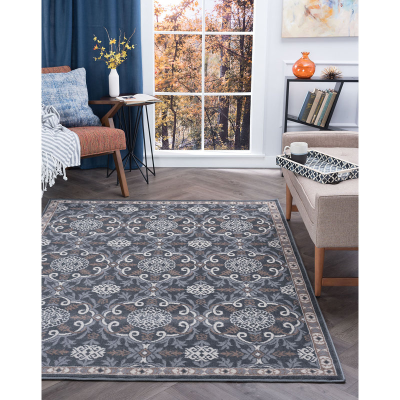Hoban Oriental Scroll Grey Indoor Area Rug for Living Room, Bedroom, Dining Room, Rectangle 7'10" x 10'3"
