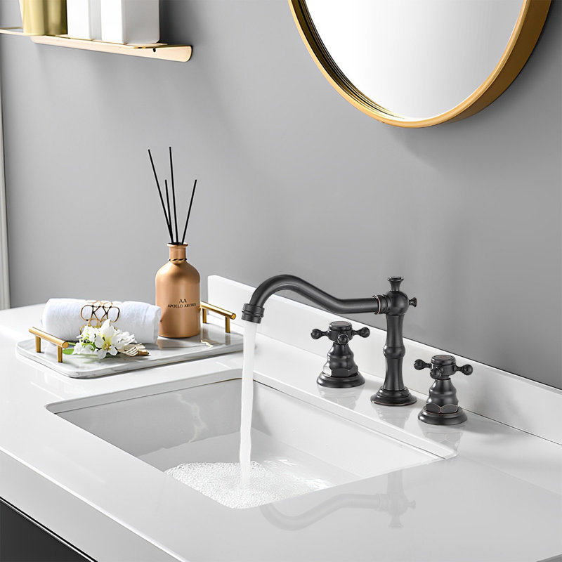 Robinet de lavabo de salle de bain à 2 poignées avec drain, Bronze