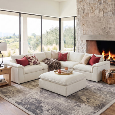 Cioffi 114"W Oversized L Shaped 6 Piece Down Blend Modular Cloud Sectional Sofa with Removable Cushion Cover
