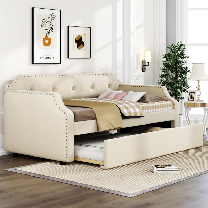 Lit de jour rembourré avec couchette, Beige