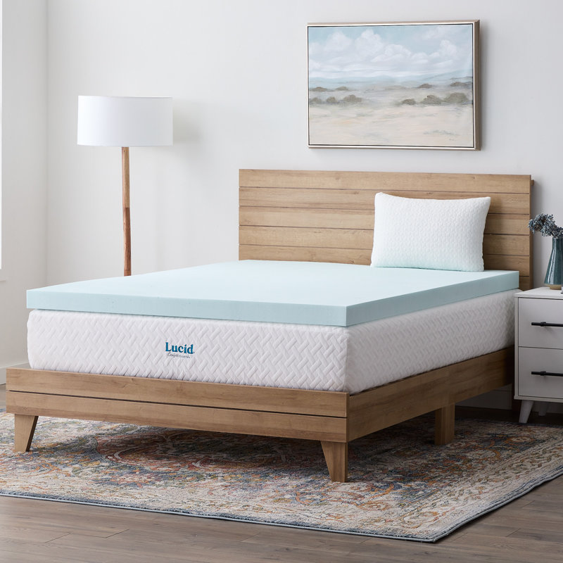 Surmatelas en mousse viscoélastique imprégnée de gel et d'aloès de 2 po Lucid, Double, 2 inch
