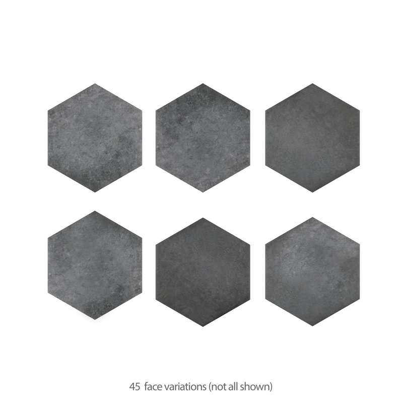 Heritage Hex 7" x 8" Porcelain Stone Look Wall & Floor Tile, Carbon