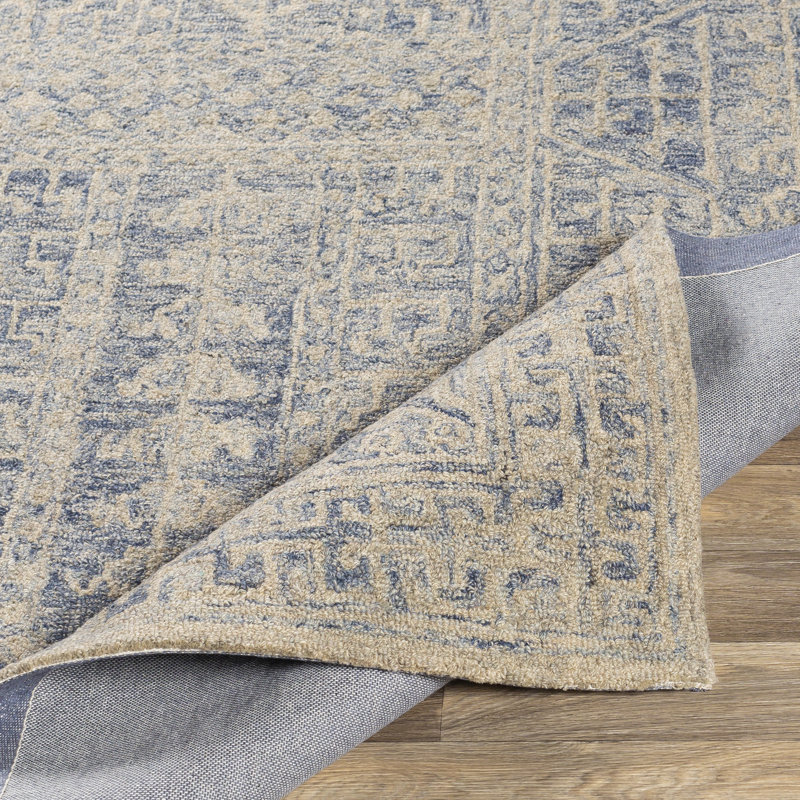 Tapis bleu marine / beige en laine touffeté à la main Bergmann, Rond 8 pi