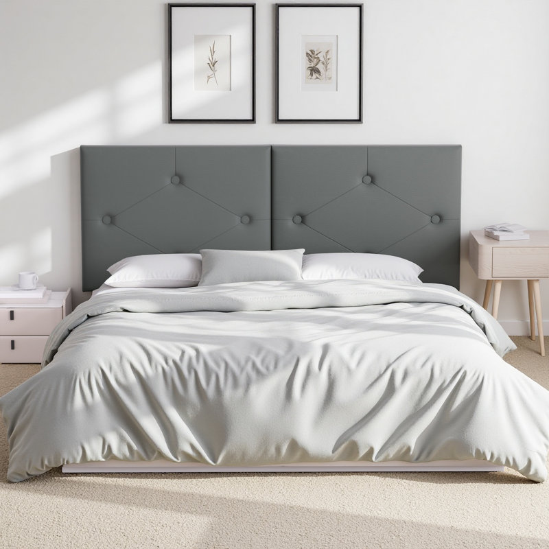 Upholstered Faux Leather King Size Headboard,Sturdy Metal Legs,Tufted Upholstery Design, Gray, King