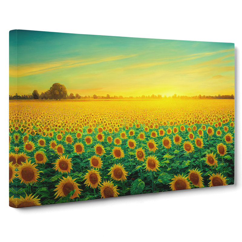 Dazzling Sunflower Field - Wrapped Canvas Painting, 40cm H x 60cm W x 3cm D