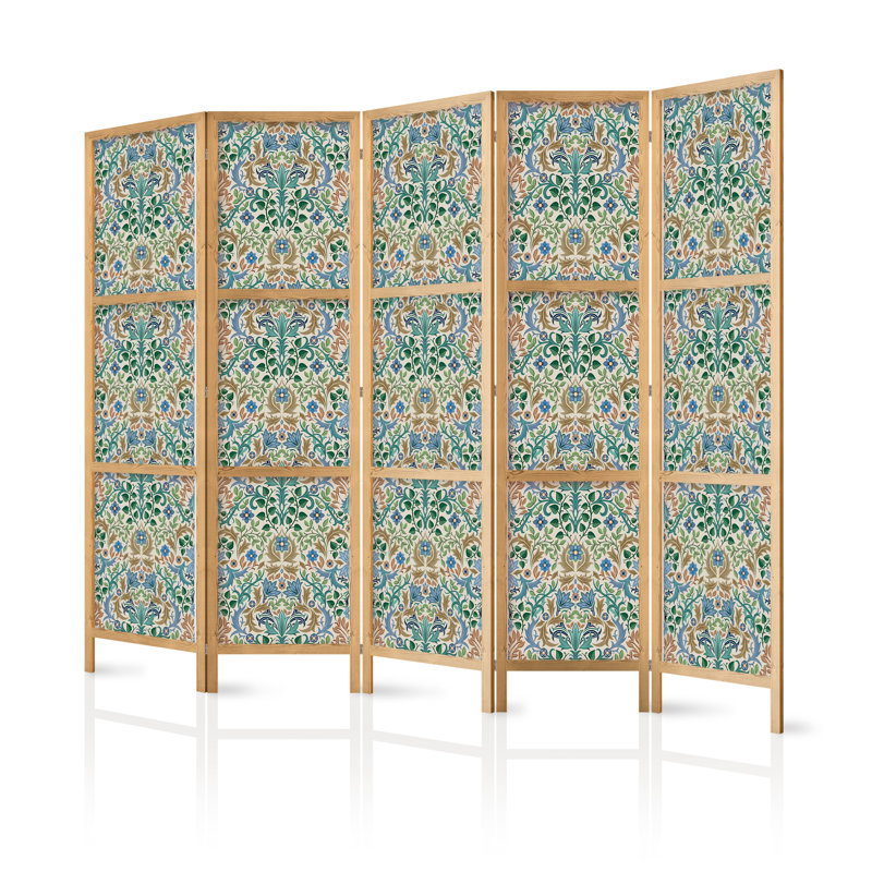 171cm H Solid Wood Folding Room Divider, Green, 171cm H x 225cm W x 1.2cm D