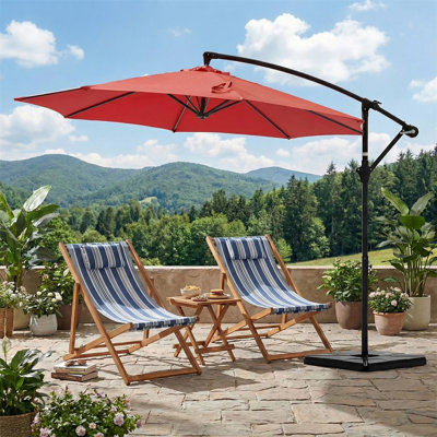 Parasols de patio de 10 pi avec parasol suspendu en porte-à-faux décalé pour l'extérieur, résistant à la décoloration et imperméable
