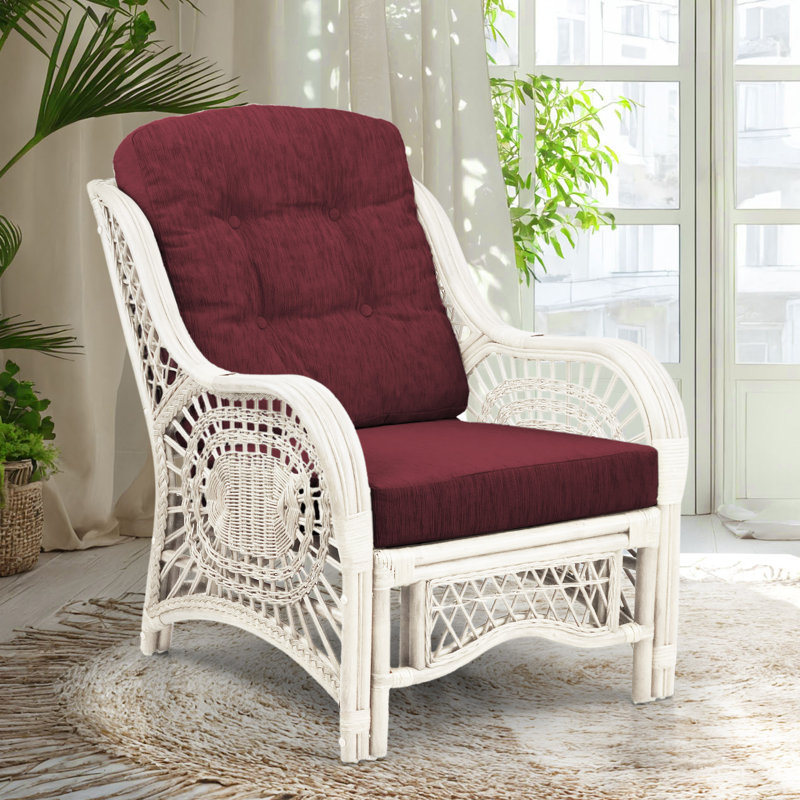 Fauteuil en velours capitonné naturel Agambir, Bourgogne