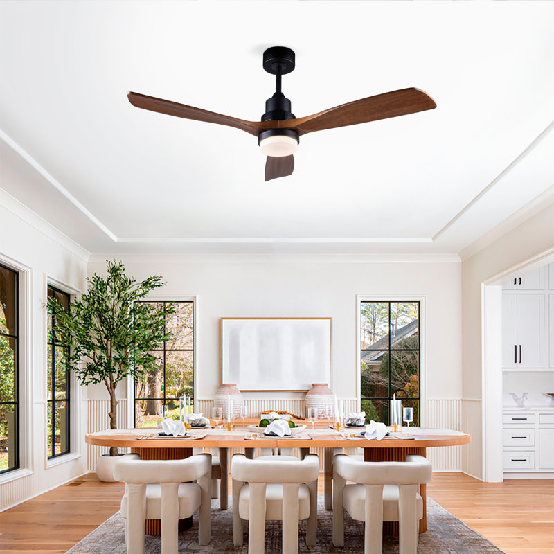 Hot Ventilateur de plafond moderne avec 3 pales en bois massif, télécommande et moteur à courant continu avec DEL à intensité variable