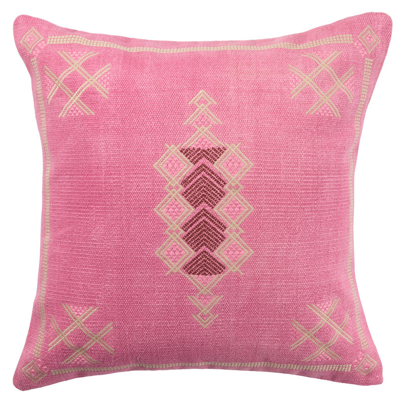 Mikes 100% Wool Throw Square Pillow, Pink/Tan, No Fill