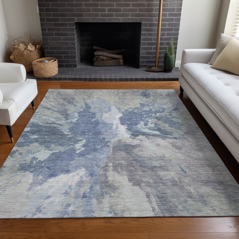 Machine Washable Indoor/Outdoor Claudian ACN1632 Denim Rug, Rectangle 8' x 10'