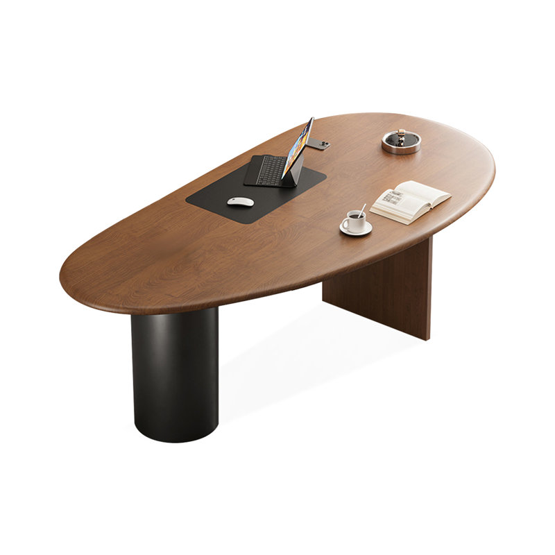 Free form Solid Wood desks, Walnut/Black, 29.53" H x 70.87" W x 31.5" D