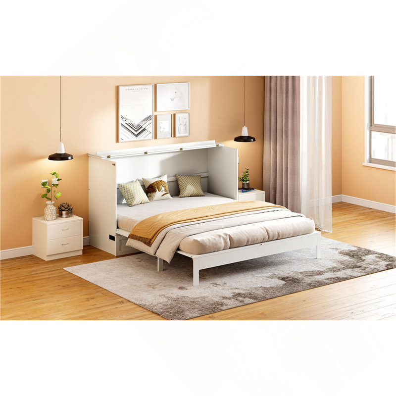 Grand lit escamotable avec grands tiroirs, blanc