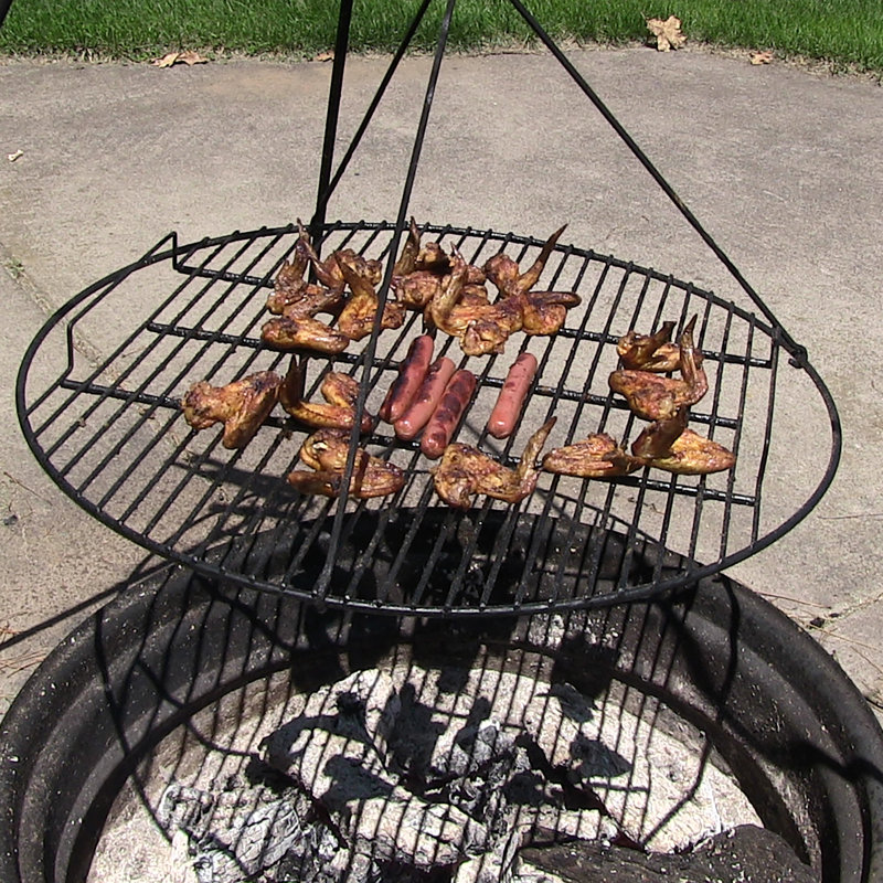 Felix Steel Black Round Fire Pit Cooking Grill, 1" H x 40" W x 40" D