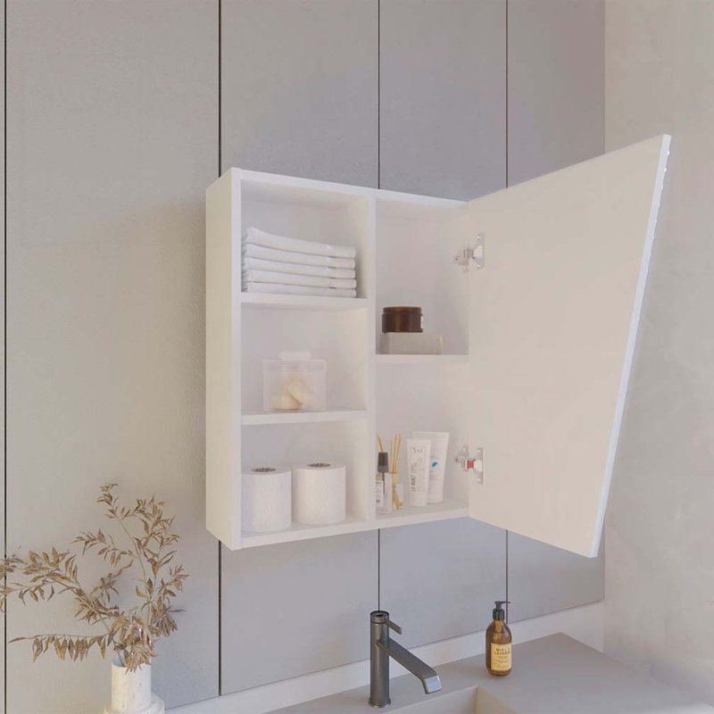Medicine Cabinet with Mirrored Door and Open Storage