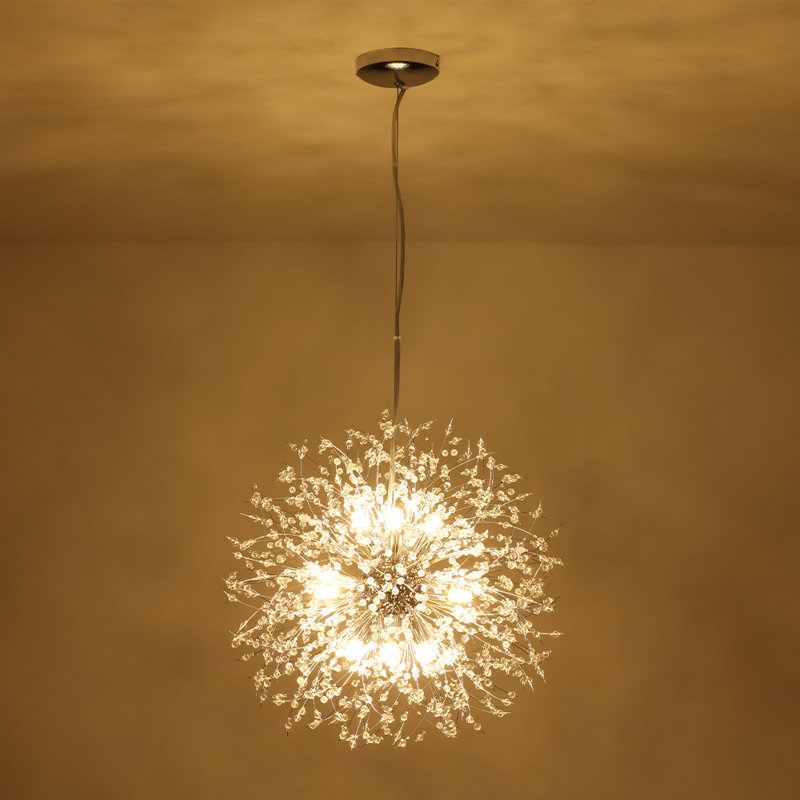 Dandelion 9-Light Sputnik Crystal Chandelier Starburst Sunburst Ceiling Lighting, Chrome