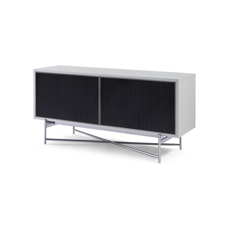 Amoriana Unfinished TV Stand for TVs up to 50", White/Dark Chrome/Grey