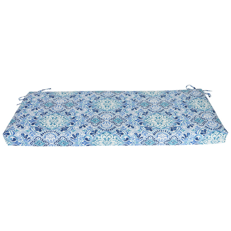 Outdoor Bench Cushion, White/Blue/Fiorella Baltic Moroccan, 51" W x 19" D