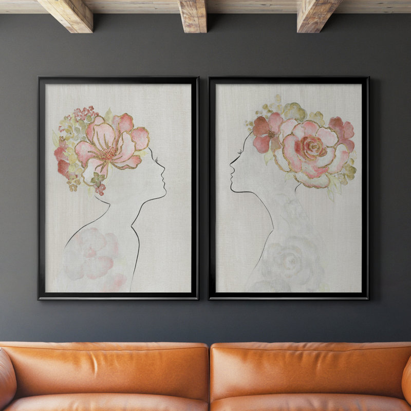 Fashion Floral Silhouette I - Ensemble de 2 peintures sur toiles, H 30,5 po x l 42,5 po x P 3 po, Black Framed Canvas