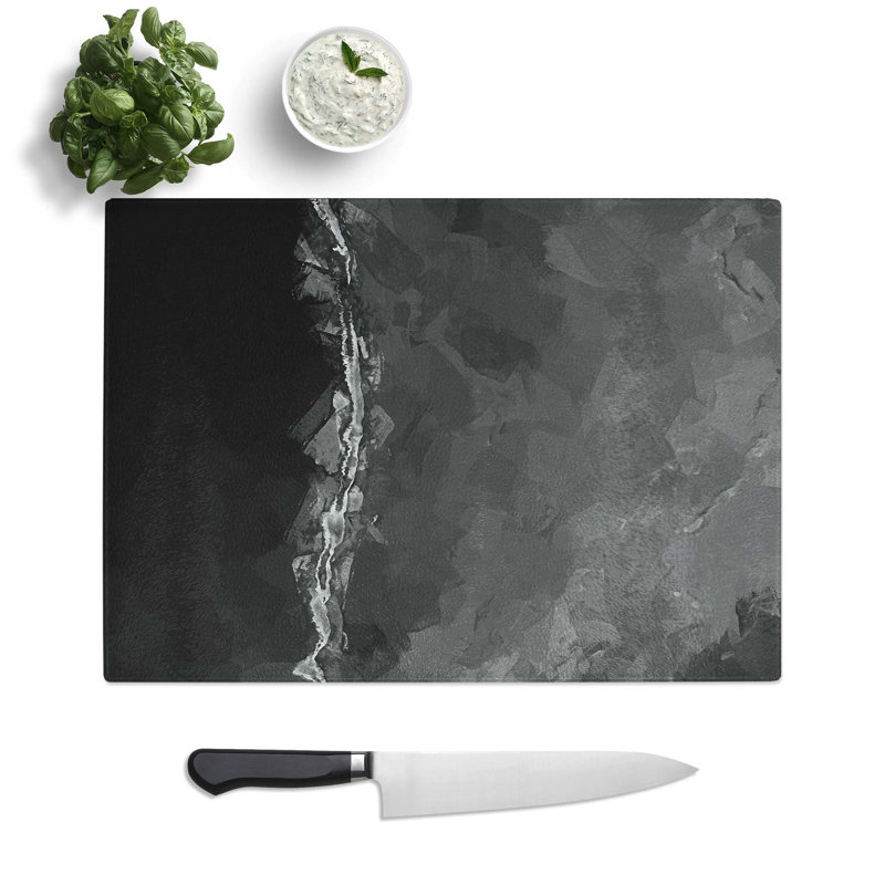 Tempered Glass The Black Sand Beach in Iceland Abstract Art Chopping Board, 28.5 cm W x 20 cm L
