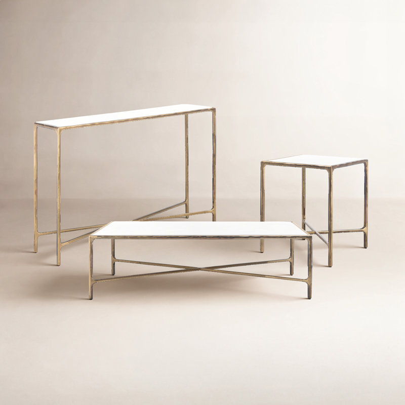 Ensemble de tables basses 3 pièces Evelynn, Laiton, Blanc