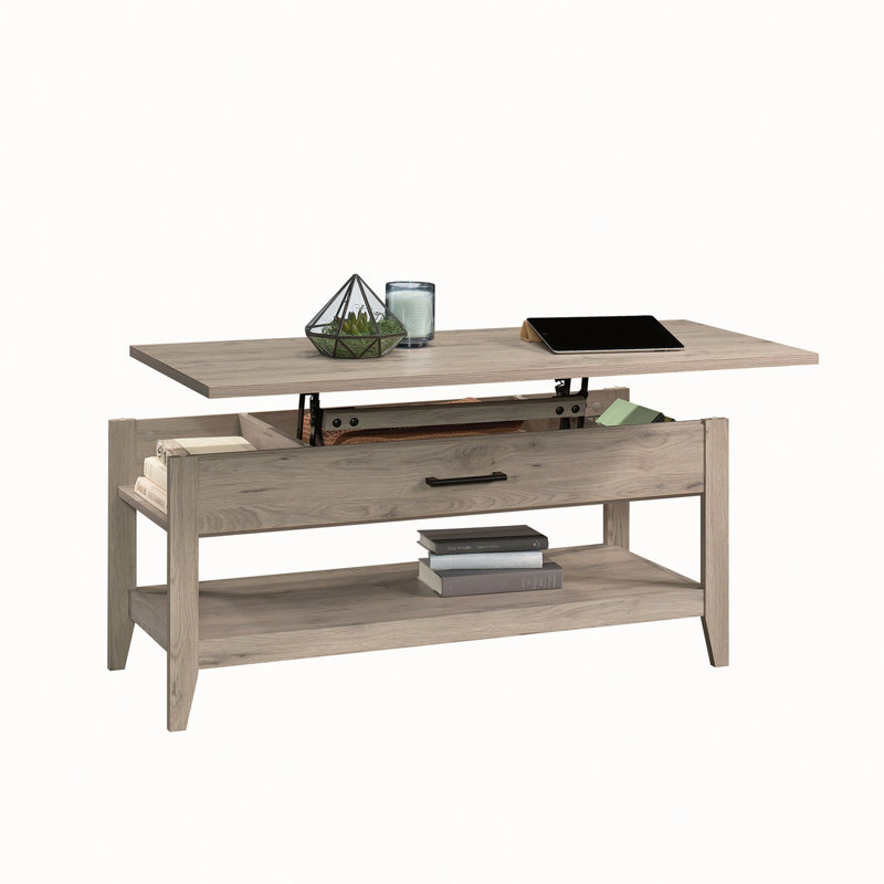 Table basse à plateau relevable, finition brune