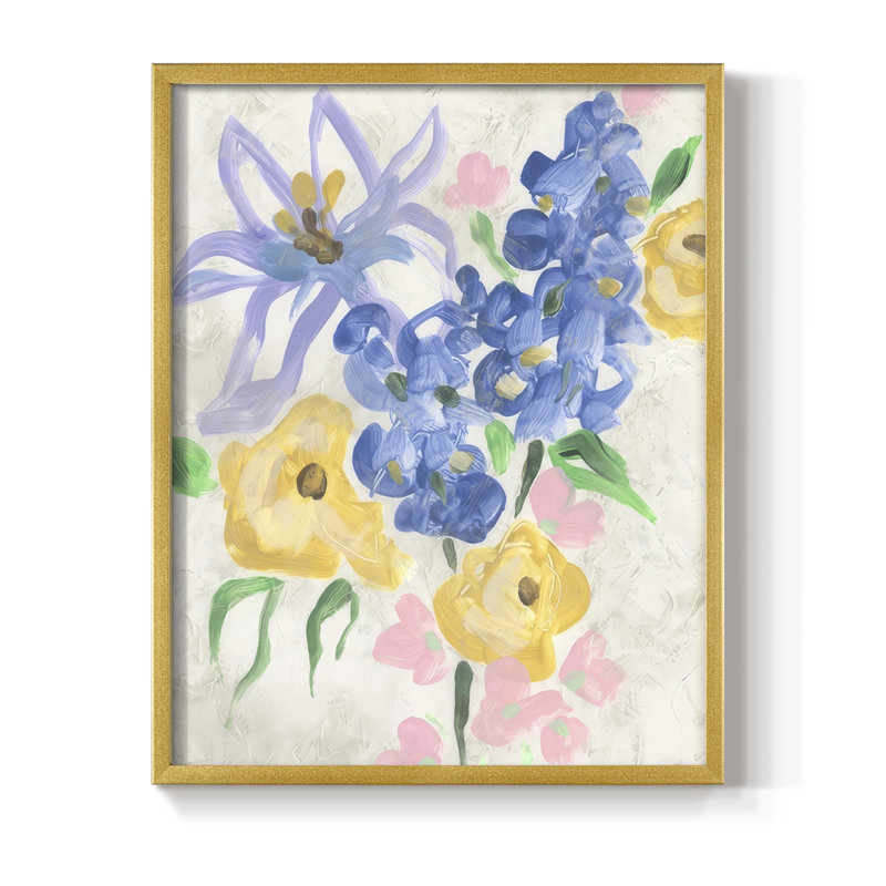 Brush Blossoms II Framed Print - Solid Wood, 21" H x 17" W, Gold