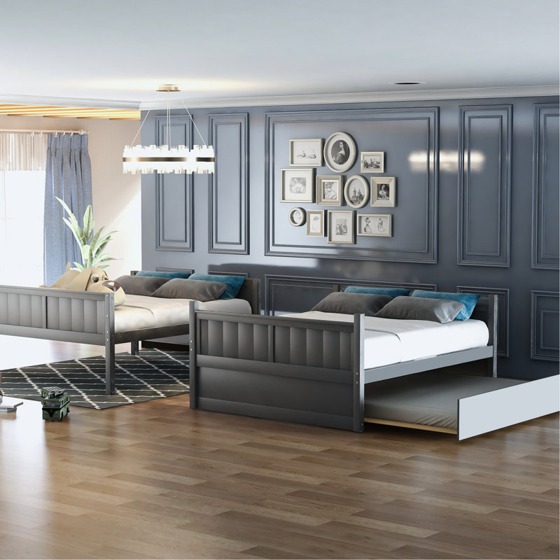 Lit superposé double gris avec lit gigogne simple amovible - Élément de taille élégante, Gris