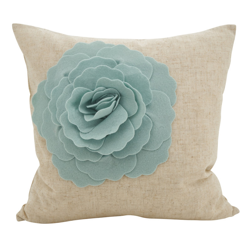 Fiorire Collection Floral Linen Throw Pillow, Aqua