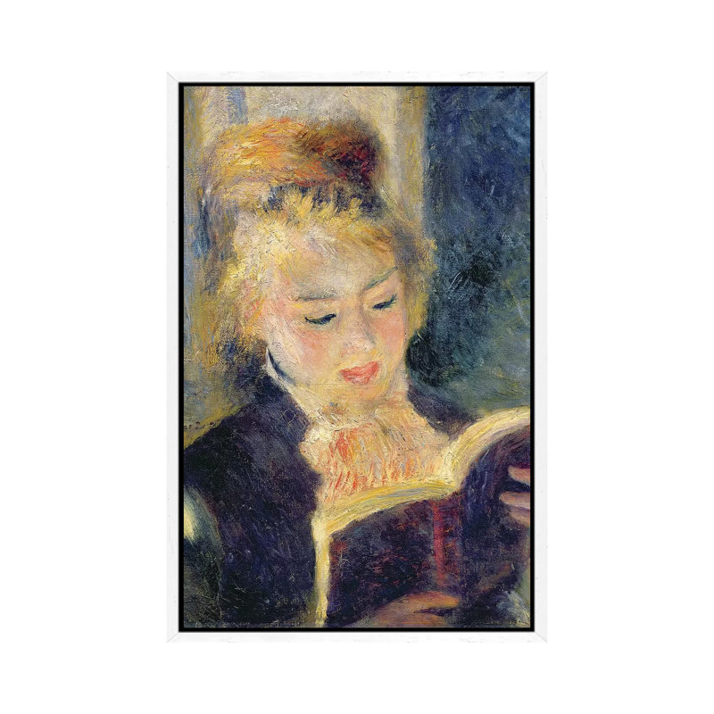 Girl Reading, 1874 by Pierre-Auguste Renoir - Painting on Canvas, White Framed, 66.04cm H x 45.72cm W x 3.81cm D