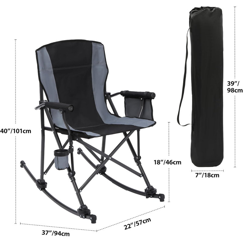 2 Pack Folding Outdoor Rocking Chair with High Back, Cup Holder & Portable Design, 2