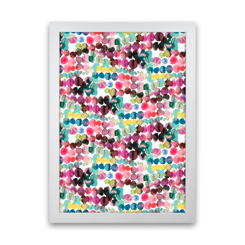 Ink Bleeding Dots Pink - Print, White Framed, 63cm H x 46cm W x 3cm D