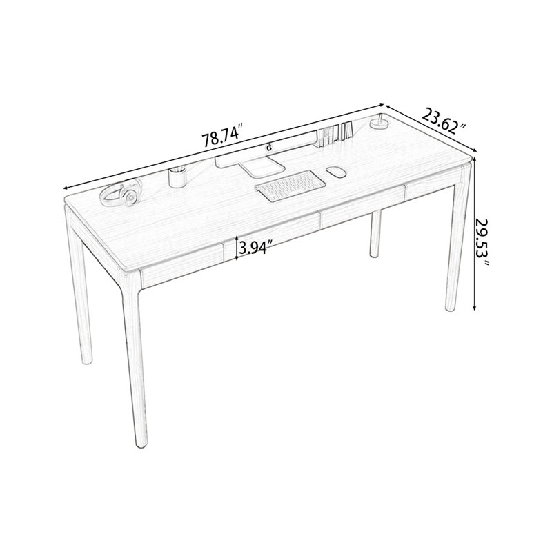 Bureau rectangulaire brun en bois massif, H 29,53 po x l 78,74 po x P 23,62 po