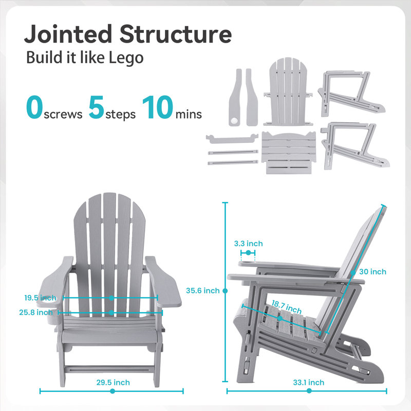 Chaise Adirondack en PEHD avec porte-gobelet, Gris
