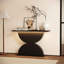 Double console semi-cercles en bois à texture de marteau avec table à lumière d'entrée et console moderne