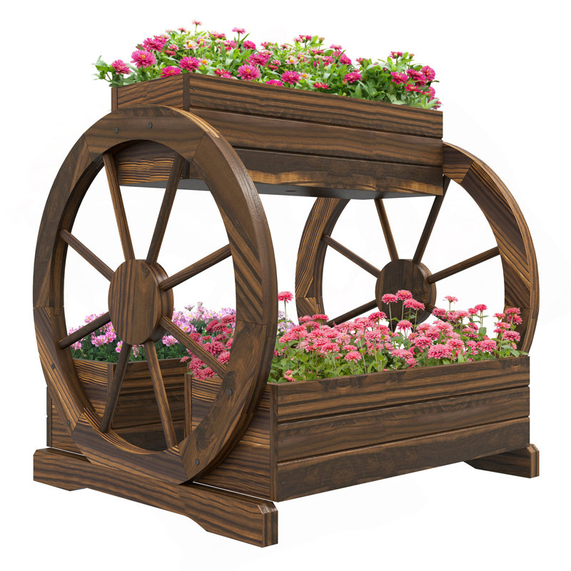 Lit de jardin surélevé à 2 niveaux Outsunny, boîtes à fleurs en bois avec trous de drainage, 25 po x 21 po x 24 po