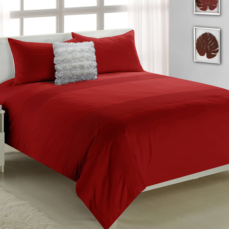 Anthony 3 Piece Duvet Cover Set, Red, Queen